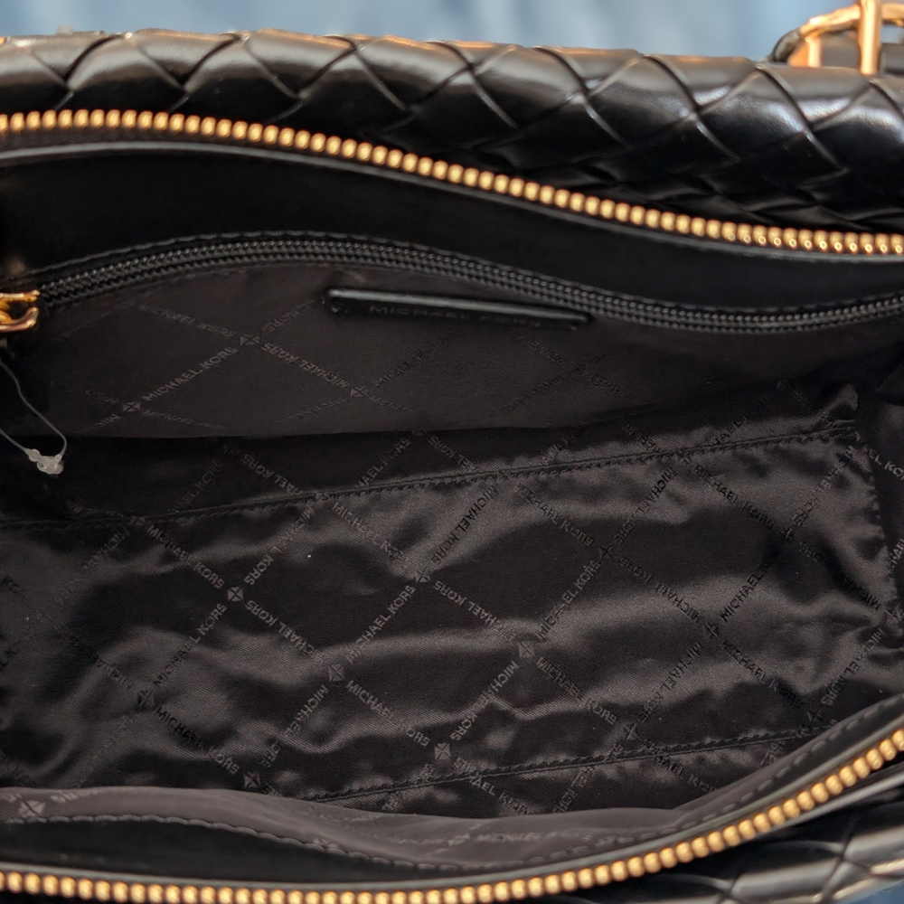 Michael Kors Marilyn Medium Woven Satchel Black No Crossbody Strap - Picture 7 of 10